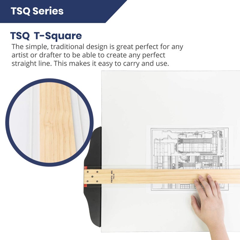 Pacific Arc 36 Inch T Square, Traditional Maple Blade with Acrylic Edge - Image 3